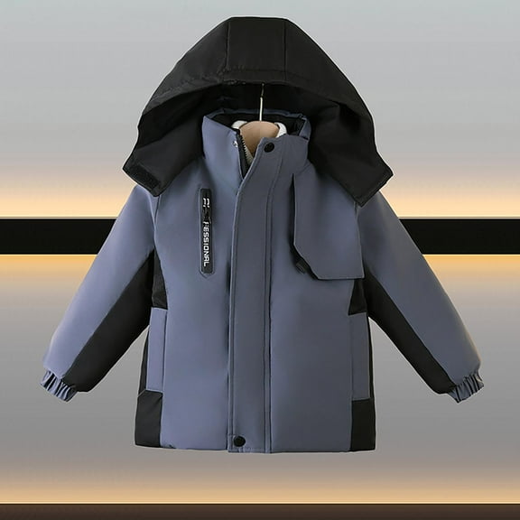 Chbgutlmr Baby Boys Hooded Jacket with Fleece Lining Long Sleeve Full Zipper Cinch Cuff Color Blocked Coat Casual Warm Winter Tops