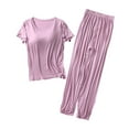 thumbnail image 1 of Chbgutlmr Women Plus Size Pajama Sets Short Sleeve Tops with Built in Bra and Long Pants Comfy 2 Piece Sets, 1 of 7