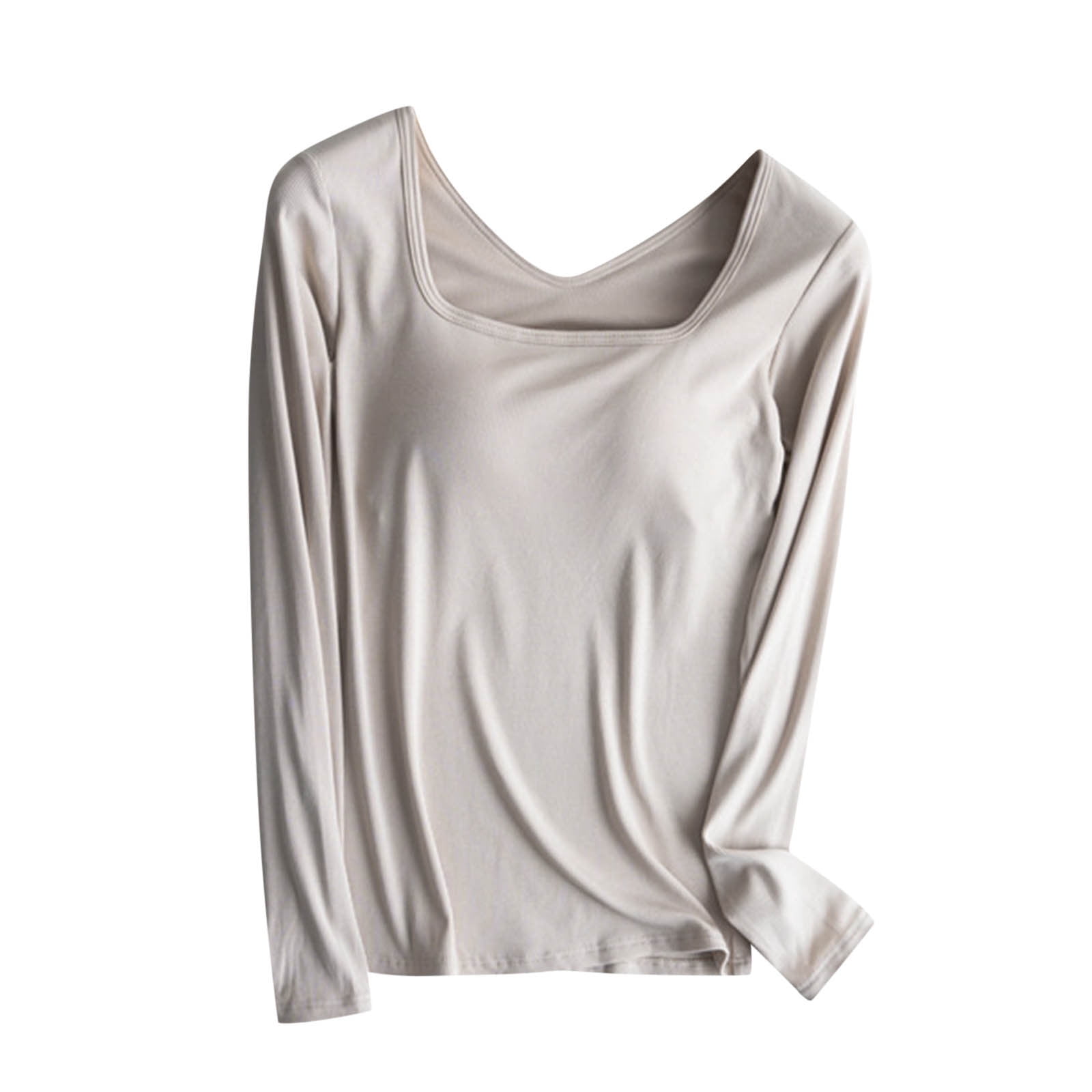 Chbgutlmr Women Square Neck Tops with Built-in Bras Long Sleeve Basic Layer Tees Fall Winter Clothes