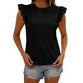 thumbnail image 1 of Chbgutlmr Women T Shirts Eyelet Crewneck Ruffle Cap Sleeve Fitting Comfy Breathable Casual Summer Tops, 1 of 8