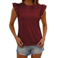 thumbnail image 1 of Chbgutlmr Women T Shirts Eyelet Crewneck Ruffle Cap Sleeve Fitting Comfy Breathable Casual Summer Tops, 1 of 8