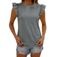 thumbnail image 1 of Chbgutlmr Women T Shirts Eyelet Crewneck Ruffle Cap Sleeve Fitting Comfy Breathable Casual Summer Tops, 1 of 8
