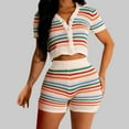 thumbnail image 1 of Chbgutlmr Women's 2 Piece Outfits Summer Knitted Hollow Sets Short Sleeve Button down Crop Tops High Waisted Shorts Casual Dressy Set, 1 of 3