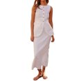 thumbnail image 1 of Chbgutlmr Women's 2 Piece Skirt Set Cotton Linen Button down Sleeveless Vest High Waist Dresses Sets, 1 of 5