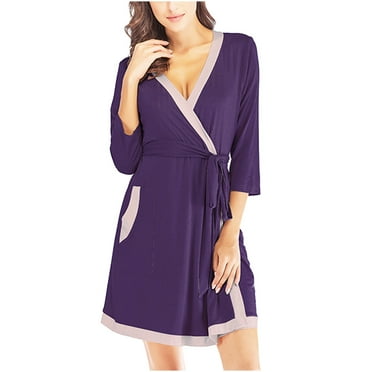 Chbgutlmr Women's Robes V Neck Comfy Bathrobes Long Sleeve Soft Robes with Belt Ladies Sleepwear Nightgown