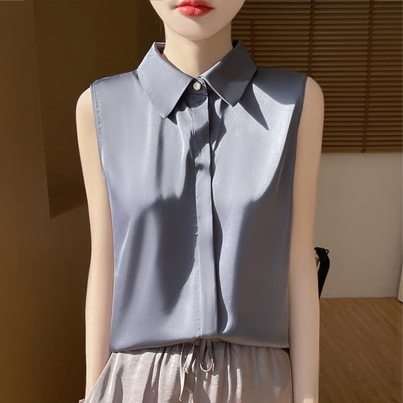 Chbgutlmr Women's Sleeveless Button down Tank Tops Turn down Collar Loose Fitted Tee Shirts Casual Summer Office Tops