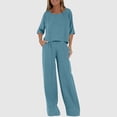 thumbnail image 1 of Chbgutlmr Womens 2 Piece Lounge Sets Elbow Length Sleeve Scoop Neck Tops Straight Leg Pants Casual Loose Summer Comfy Outfits, 1 of 8