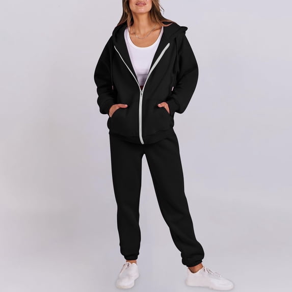 Chbgutlmr Womens 2 Piece Outfits Lounge Hoodie Sweatsuit Long Sleeve Full Zipper Jackets Elastic Waist Cinch Bottom Joggers Casual Fall Workout Set