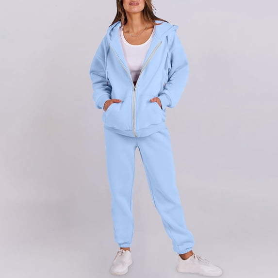 Chbgutlmr Womens 2 Piece Outfits Lounge Hoodie Sweatsuit Long Sleeve Full Zipper Jackets Elastic Waist Cinch Bottom Joggers Casual Fall Workout Set