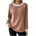 thumbnail image 1 of Chbgutlmr Womens Blouses Knitted Ribbed Color Block Crewneck Long Sleeve Shirts Loose Comfy Fall Winter Tops, 1 of 6