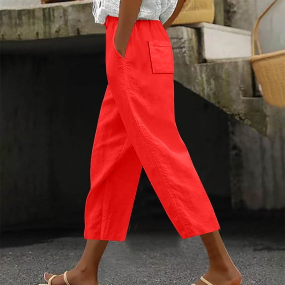Chbgutlmr Womens Capri Pants Casual Loose Summer Trendy Pants Drawstring High Waisted Solid Color Pants with Pockets