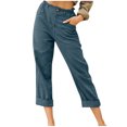 thumbnail image 1 of Chbgutlmr Womens Capri Pants Elastic Waisted Loose Lightweight Cropped Casual Straight Leg Trousers Pockets, 1 of 5