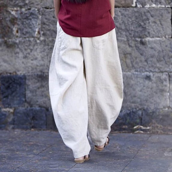 Chbgutlmr Womens Cotton Linen Pants Elastic Waist Cinch Bottom Lightweight Loose Trousers Casual Summer Breathable Pants with Pockets