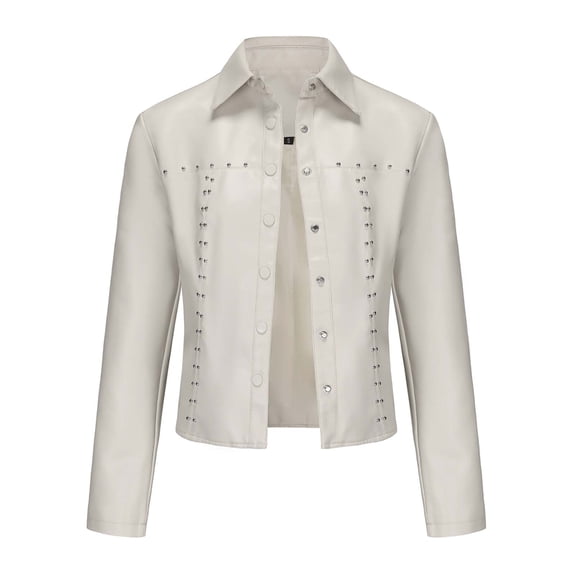 Chbgutlmr Womens Cropped Leather Jackets Casual Motorcycle Jacket Button down Coat Outerwear