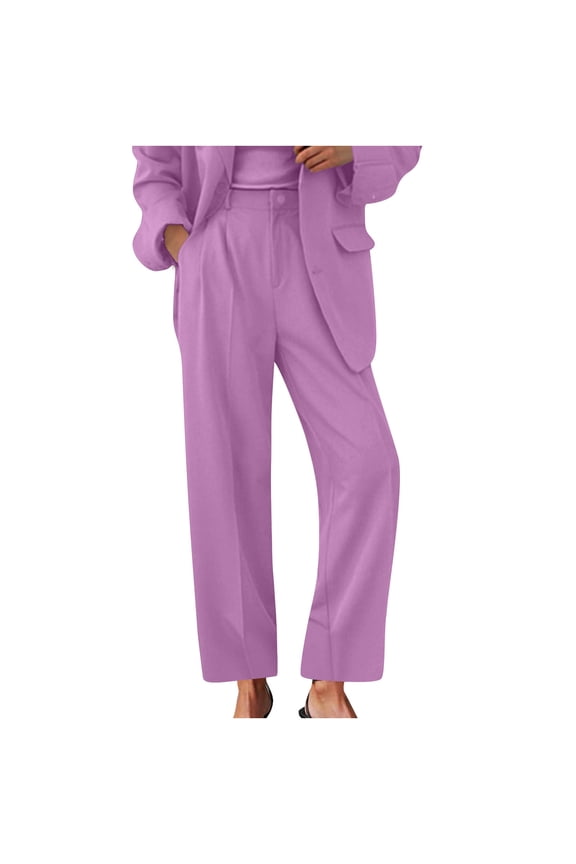 Womens Dress Pants Pleated Elastic Waisted Loose Formal Straight Leg Business Work Trousers