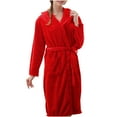 thumbnail image 1 of Chbgutlmr Womens Fleece Hooded Robes Long Sleeve Fuzzy Bathrobe Midi Nightgown Fall Winter Loungewear, 1 of 4