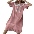 thumbnail image 1 of Chbgutlmr Womens Nightgown Short Sleeve Ruffle Hem Lapel Neck Cute Comfy Sleepwear Pajamas Lace Patchwork Loose Long Sleep Dress, 1 of 5