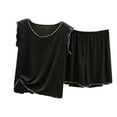 thumbnail image 1 of Chbgutlmr Womens Pajama Set 2 Piece Round Neck Ribbed Tank Tops Loose Elastic Shorts Soft Ruffle Loungewear Outfits, 1 of 3