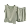 thumbnail image 1 of Chbgutlmr Womens Pajama Set 2 Piece Round Neck Ribbed Tank Tops Loose Elastic Shorts Soft Ruffle Loungewear Outfits, 1 of 3
