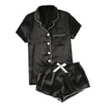thumbnail image 1 of Chbgutlmr Womens Pajama Sets 2 Piece Satin Lapel Neck Short Sleeve Button up Shirts Elastic Waisted Shorts Outfits, 1 of 8