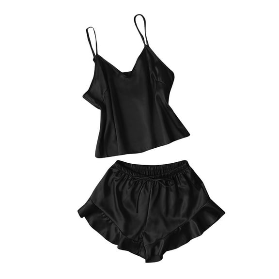 Chbgutlmr Womens Pajama Sets 2 Piece V Neck Sleeveless Tops Drawstring Elastic Waisted Ruffle Shorts Outfits