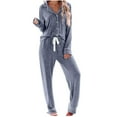 thumbnail image 1 of Chbgutlmr Womens Pajama Sets Fall Long Sleeve Button up Lapel V Neck Shirts Loose Comfy Pants Set Loungewear Outfits, 1 of 5