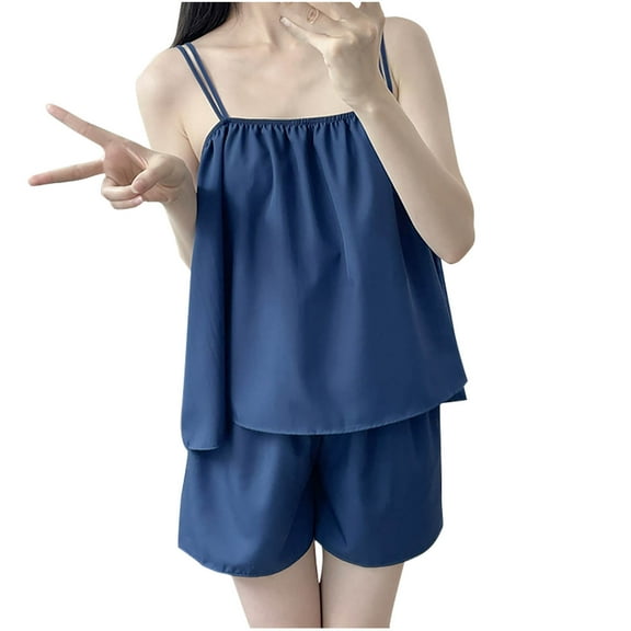 Chbgutlmr Womens Pajama Sets Summer Spaghetti Strap Low Back Camisole Tops Shorts Solid Color Lounge Outfits