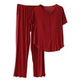 thumbnail image 1 of Chbgutlmr Womens Pajama Sets V Neck Short Sleeve Tshirts Straight Leg Pants Soft Ruffle Loungewear Outfits, 1 of 5