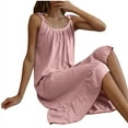 thumbnail image 1 of Chbgutlmr Womens Pajamas Long Nightgown Tie Strap Ruched Crewneck Comfy Sleepwear Dress Ruffle Hem Loose Sleeveless Nighty, 1 of 7