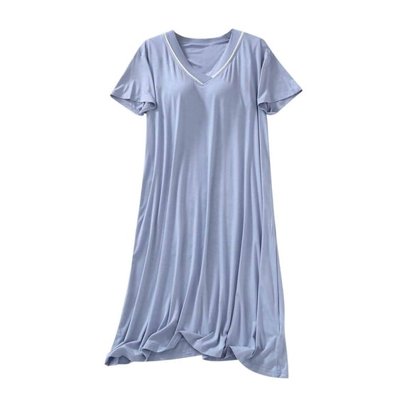 Chbgutlmr Womens Pajamas Short Sleeve Nightgown with Built in Bra V Neck Loose Comfy Sleepwear Solid Color T Shirts Dress