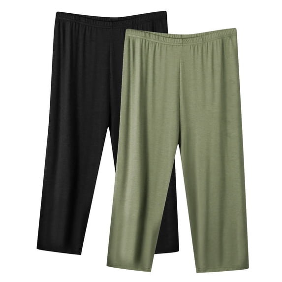 Chbgutlmr Womens Pants Capris Plus Size 2pc Elastic Waist Comfy Loungewear Casual Crop Pants Solid Color