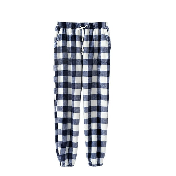 Chbgutlmr Womens Pants Fleece Flannel Pajamas Pants Drawstring Loose Comfy Warm Plaid Sleepwear Trousers