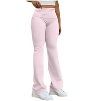 Chbgutlmr Womens Pants Fold over High Waist Solid Color Casual Yoga Pants Gym Workout Sports Trousers