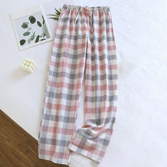 Chbgutlmr Womens Pants Plaid Elastic Waist Drawstring Straight Leg Trousers Casual Loose Comfy Loungewear Pants