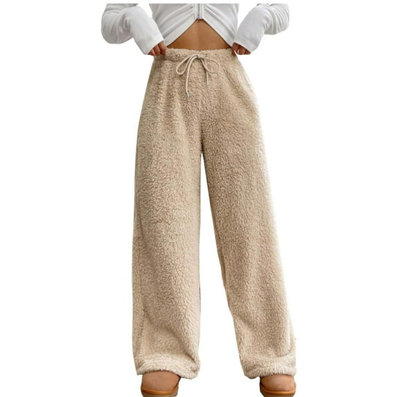 Chbgutlmr Womens Pants Winter Fleece Warm Pajama Pants Drawstring Elastic Waist Comfy Loose Homewear Trousers