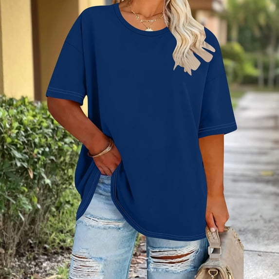 Chbgutlmr Womens Plus Size T-Shirts Oversized Summer Tees Elbow Length Sleeve Crew Neck Tops Casual Loose Basic Shirts