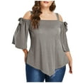 thumbnail image 1 of Chbgutlmr Womens Plus Size Tops Cold Shoulder Ruched Short Sleeve Bow Shirts Asymmetrical Hem Casual Blouses, 1 of 7