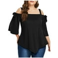 thumbnail image 1 of Chbgutlmr Womens Plus Size Tops Cold Shoulder Ruched Short Sleeve Bow Shirts Asymmetrical Hem Casual Blouses, 1 of 8