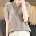 thumbnail image 1 of Chbgutlmr Womens Ribbed Tops Elbow Length Sleeve Notch Neck Button T-Shirts Casual Comfy Summer Plain Color Tops, 1 of 3