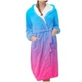 thumbnail image 1 of Chbgutlmr Womens Robe Fleece Warm Bathrobes Gradient Color Nightgown Ladies Hooded Housecoat with Pockets, 1 of 3