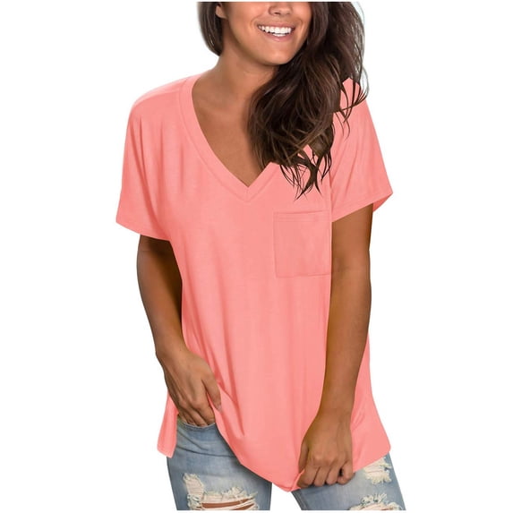 Chbgutlmr Womens Short Sleeve Tops Casual V Neck T Shirts Loose Comfy Basic Tees Shirts with Pockets