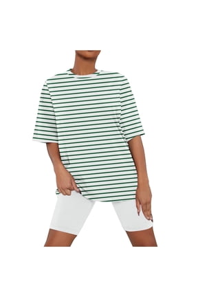 Womens Summer Outfits Crewneck 1/2 Sleeve Striped Tshirts Slim Fitted Shorts Comfy Loungewear Sets
