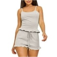 thumbnail image 1 of Chbgutlmr Womens Summer Outfits Ribbed Sleeveless Tops Drastring Elastic Waisted Shorts Ruffle Loungewear Outfits, 1 of 3