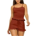 thumbnail image 1 of Chbgutlmr Womens Summer Outfits Ribbed Sleeveless Tops Drastring Elastic Waisted Shorts Ruffle Loungewear Outfits, 1 of 3