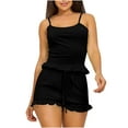 thumbnail image 1 of Chbgutlmr Womens Summer Outfits Ribbed Sleeveless Tops Drastring Elastic Waisted Shorts Ruffle Loungewear Outfits, 1 of 3