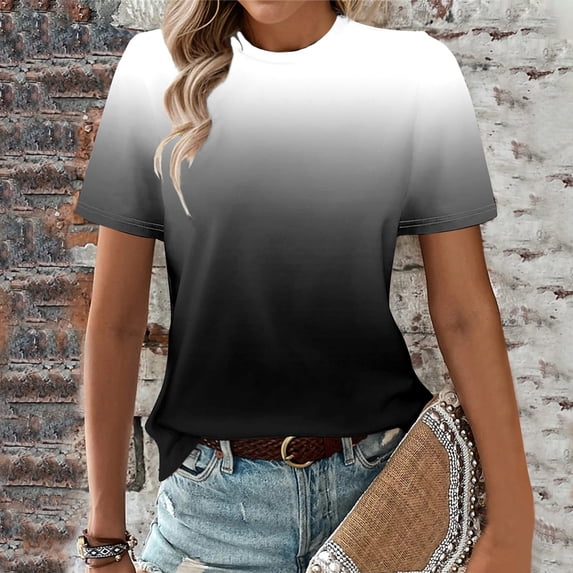 Chbgutlmr Womens Summer Tops Casual Summer Gradient Color T-Shirts Short Sleeve Crew Neck Tees Loose Comfy Trendy Tops