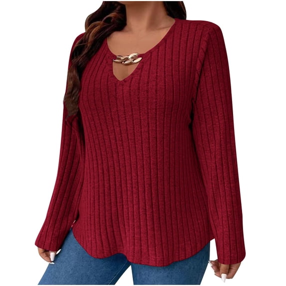 Plus Size Ribbed Sweaters Chbgutlmr Womens Sweaters Plus Size V Neck Sweater Tops Long Sleeve ...