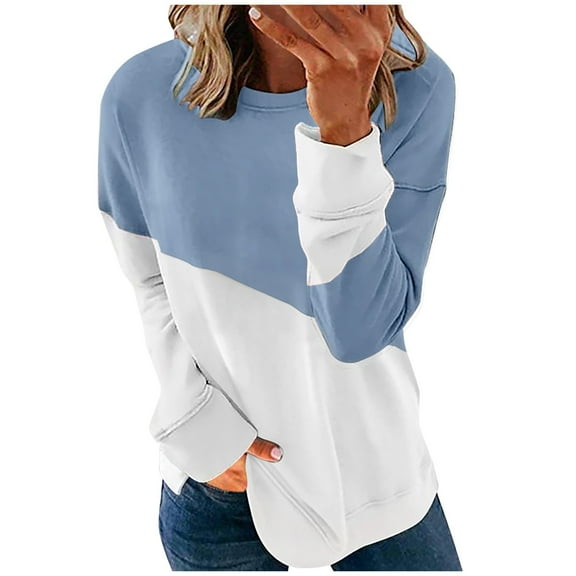 Chbgutlmr Womens Sweatshirt Crewneck Long Sleeve Casual Color Block Pullover Fall Loose Fashion Tops