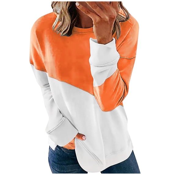 Chbgutlmr Womens Sweatshirt Crewneck Long Sleeve Casual Color Block Pullover Fall Loose Fashion Tops