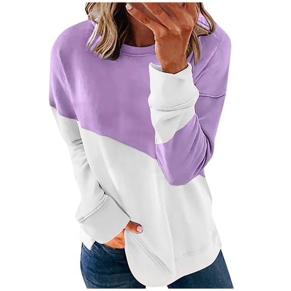 Chbgutlmr Womens Sweatshirt Crewneck Long Sleeve Casual Color Block Pullover Fall Loose Fashion Tops